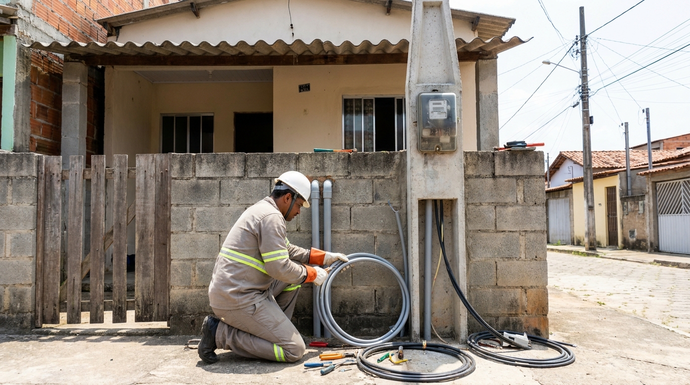 Instalação de Poste Padrão no Vila Capri, Botucatu‑SP