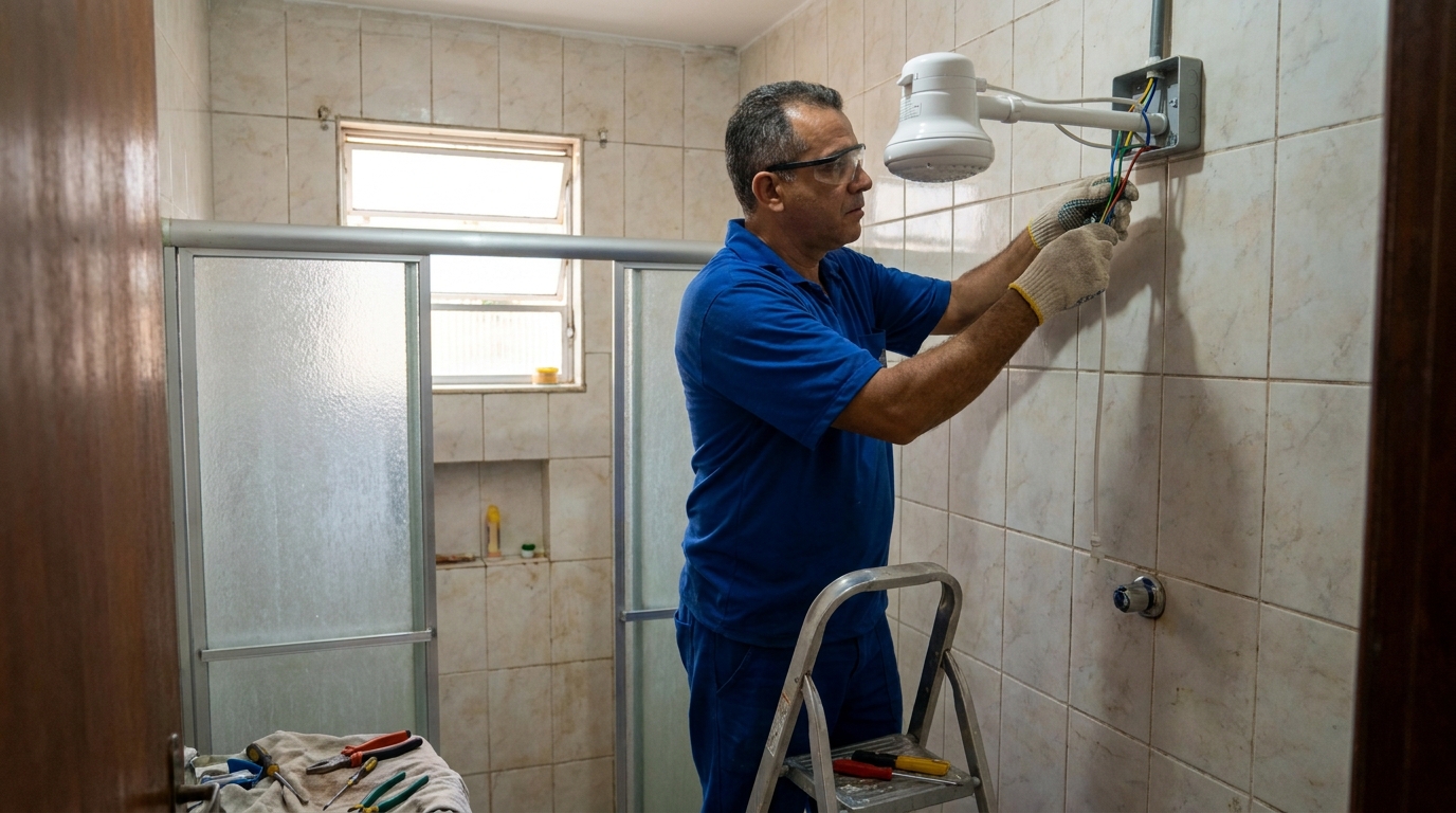 Substituição de Chuveiro Antigo no Domingos Lopes, Botucatu‑SP